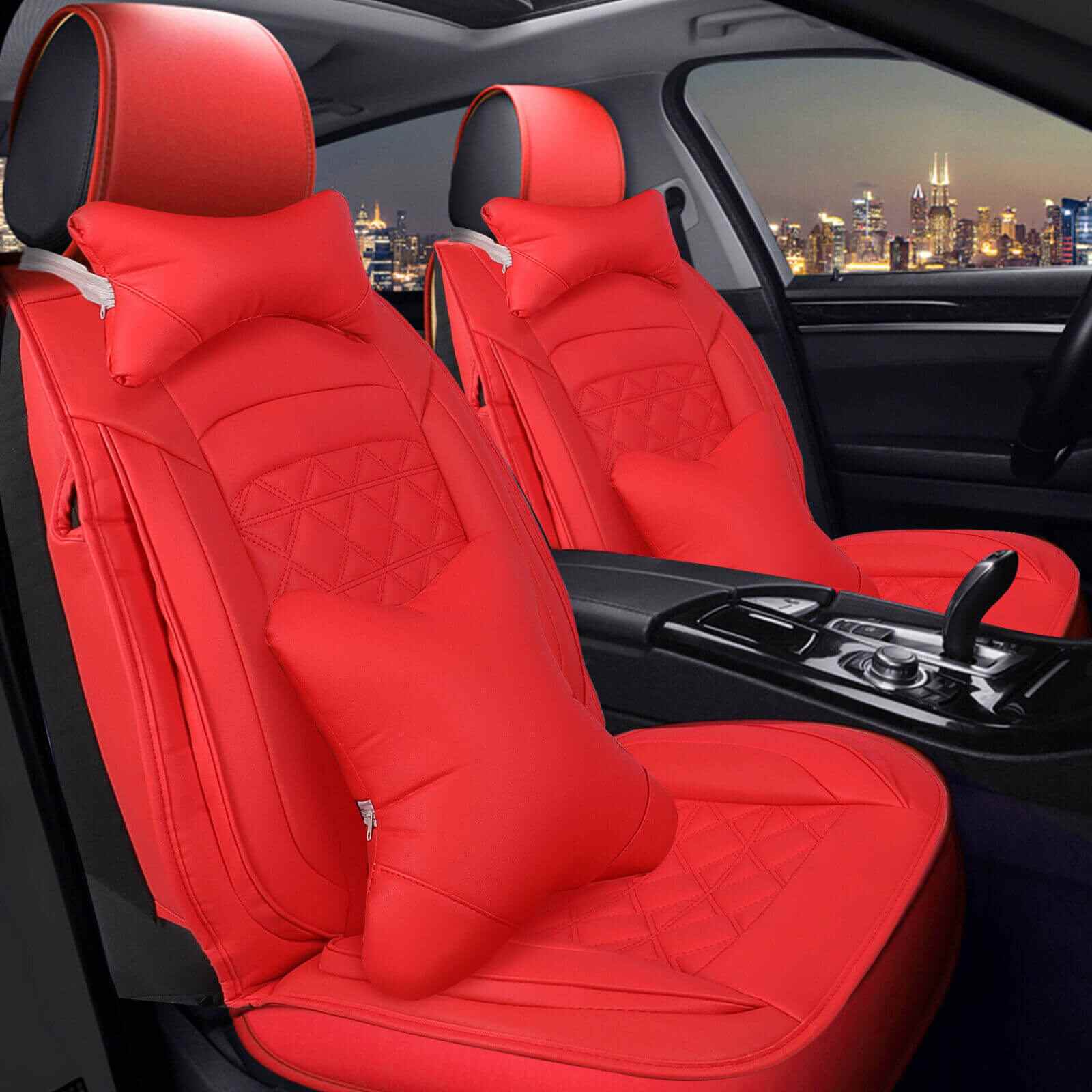 Red Display of Universal Full Surrounded Leather Car Seat Covers